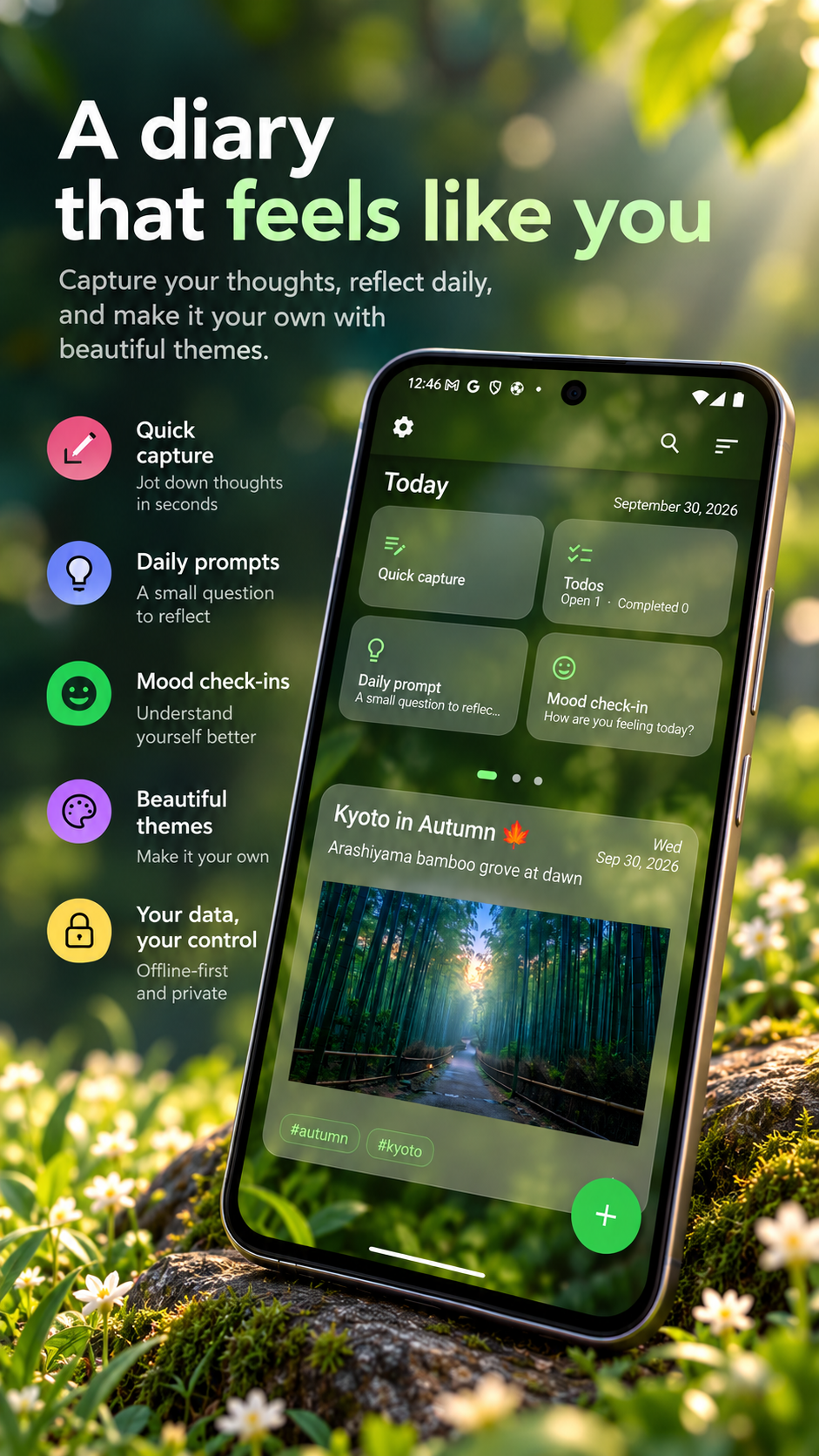DiaryVault rich text editor with formatted text and media toolbar